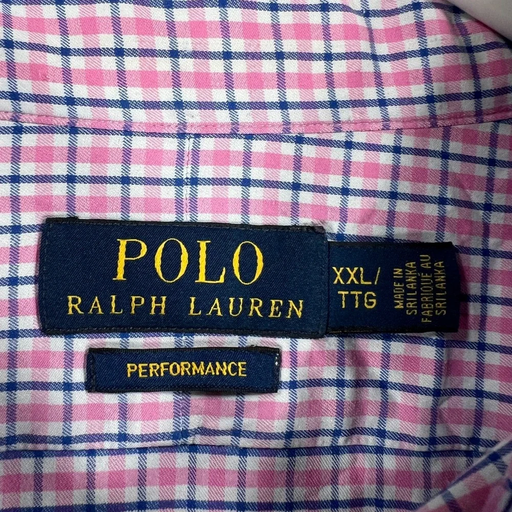 Polo Ralph Lauren Shirt Mens 2XL XXL Pink Blue Check Long Sleeve Performance